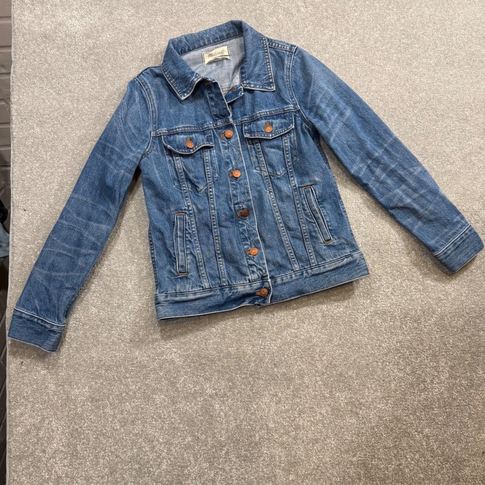 Madewell Jean Jacket Blue Denim Medium Wash Classic Button Up Trucker Coat Small - Picture 8 of 14